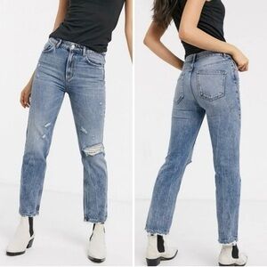 Free People We The Free Dakota Distressed Medium Wash Straight Leg Jeans Size 29